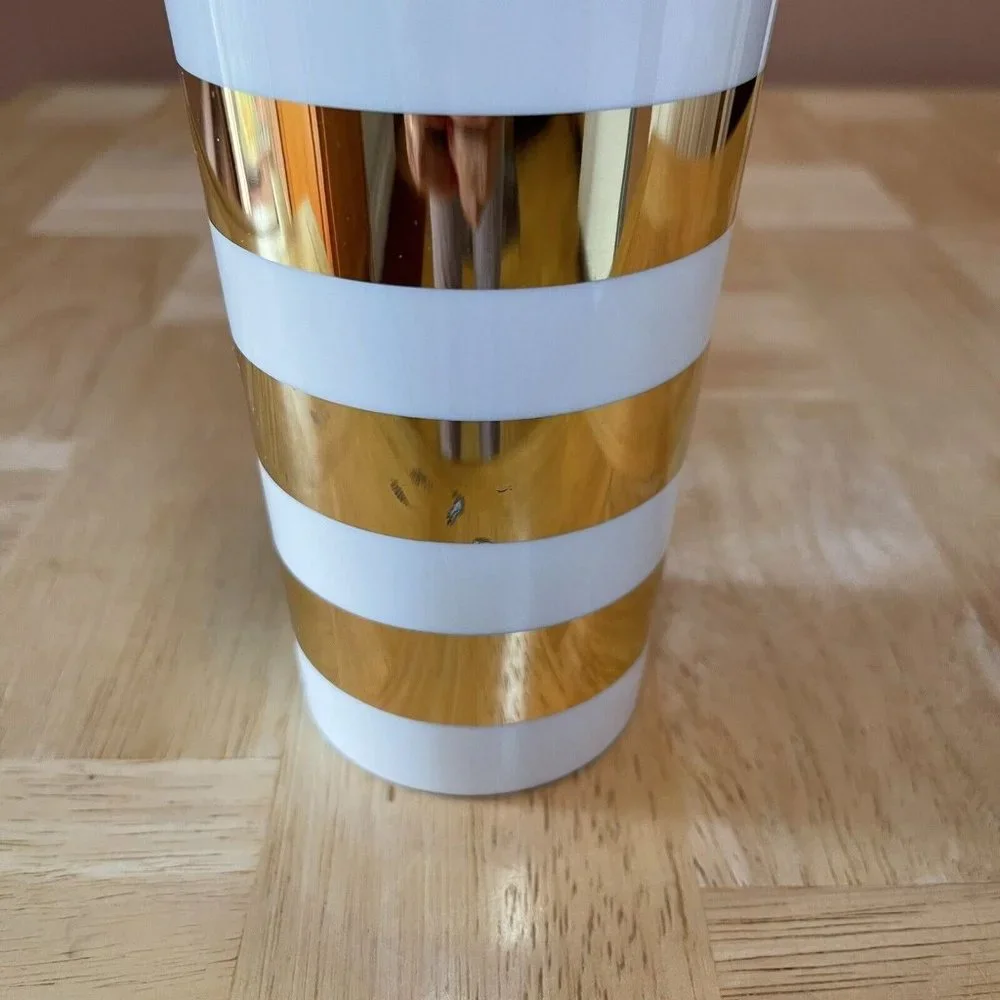 Kate Spade New York Thermal Travel Coffee Mug Tumbler 16 Ounces Gold Stripe - Picture 4 of 9